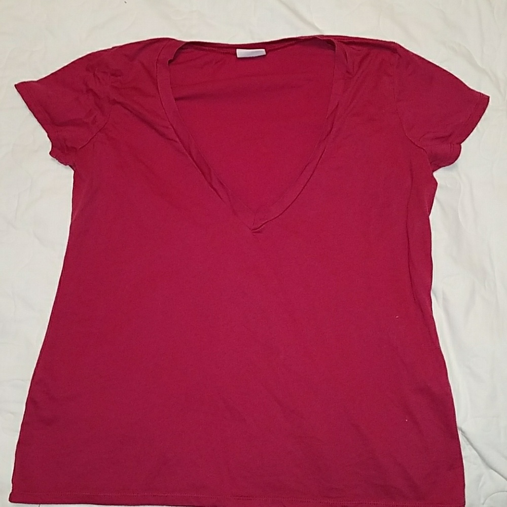 Berry Pink Deep-V Cap Sleeve Tee